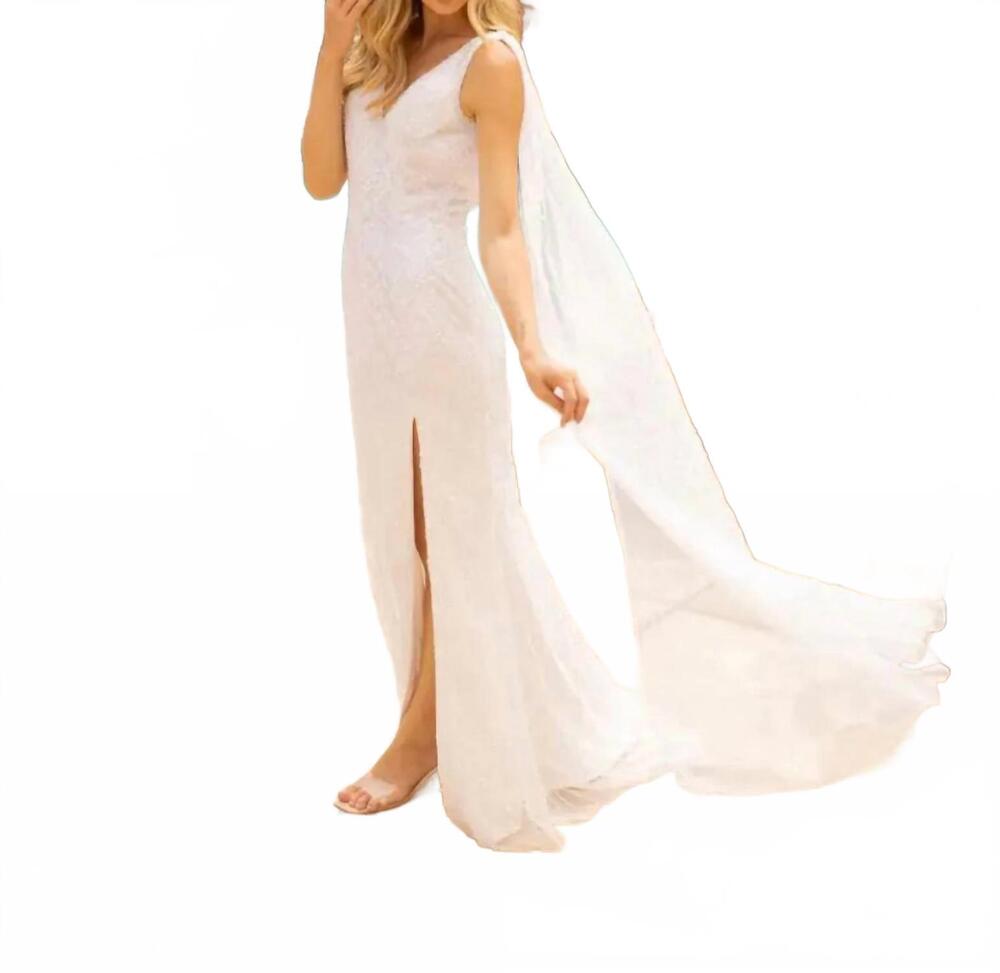 NEW PRIMAVERA queen long sequins cape prom dress in ivory